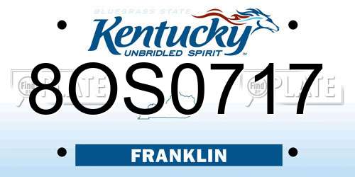 8OS0717 Kentucky License Plate