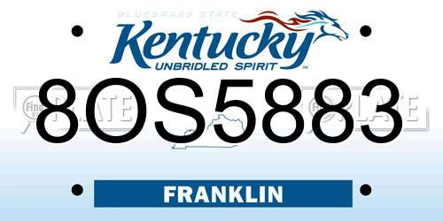 8OS5883 Kentucky License Plate