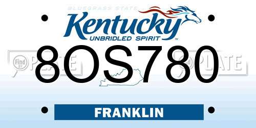 8OS780 Kentucky License Plate