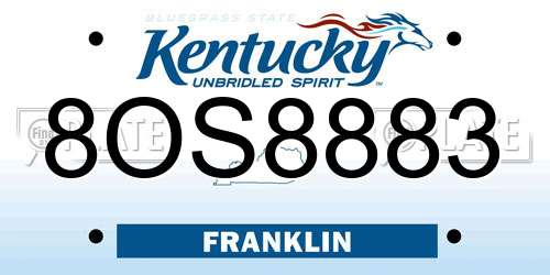 8OS8883 Kentucky License Plate