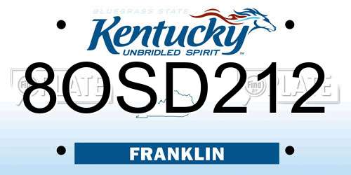 8OSD212 Kentucky License Plate