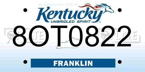 8OT0822 Kentucky License Plate