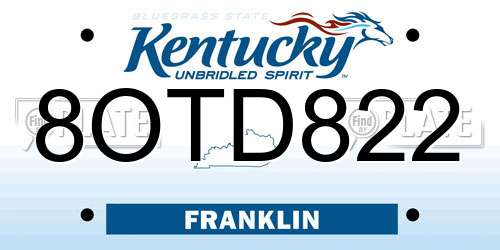 8OTD822 Kentucky License Plate