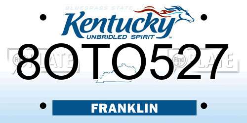 8OTO527 Kentucky License Plate