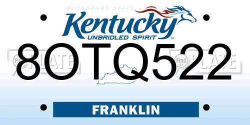 8OTQ522 Kentucky License Plate