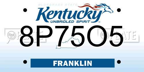 8P75O5 Kentucky License Plate