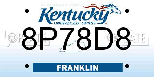 8P78D8 Kentucky License Plate