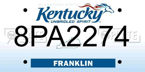 8PA2274 Kentucky License Plate
