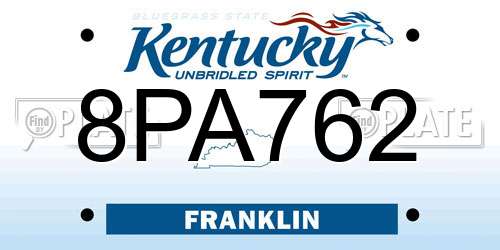 8PA762 Kentucky License Plate