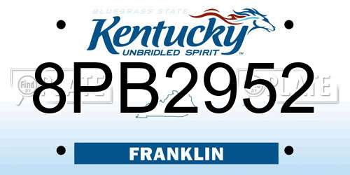 8PB2952 Kentucky License Plate