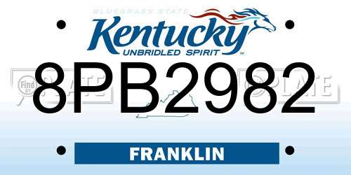 8PB2982 Kentucky License Plate