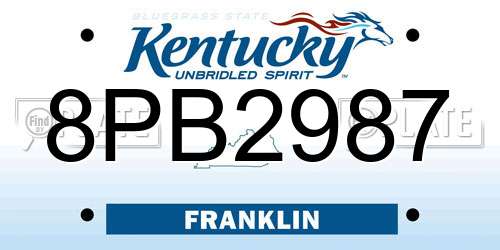 8PB2987 Kentucky License Plate