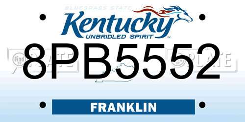 8PB5552 Kentucky License Plate
