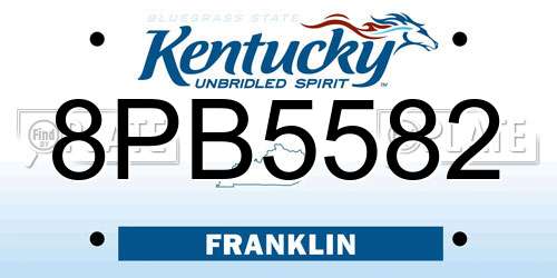 8PB5582 Kentucky License Plate