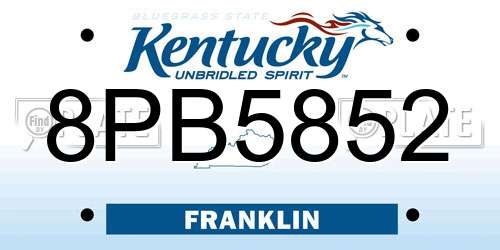 8PB5852 Kentucky License Plate
