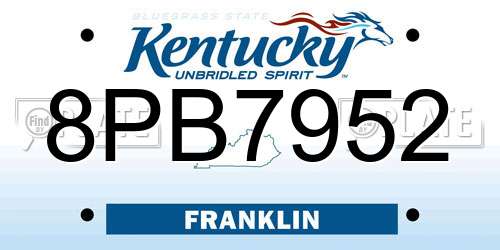8PB7952 Kentucky License Plate