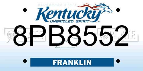 8PB8552 Kentucky License Plate