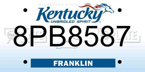 8PB8587 Kentucky License Plate