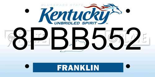 8PBB552 Kentucky License Plate