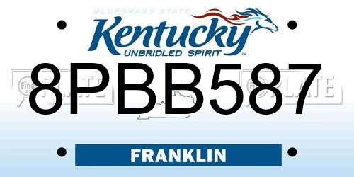 8PBB587 Kentucky License Plate