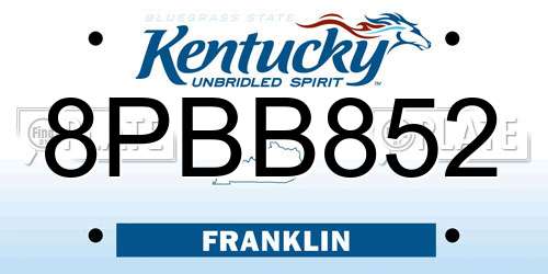 8PBB852 Kentucky License Plate
