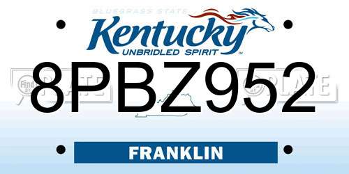 8PBZ952 Kentucky License Plate