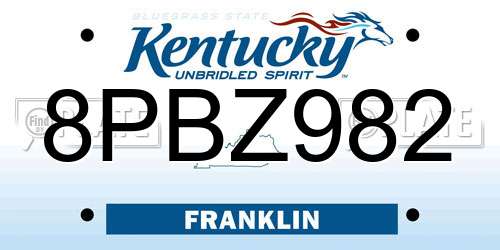 8PBZ982 Kentucky License Plate