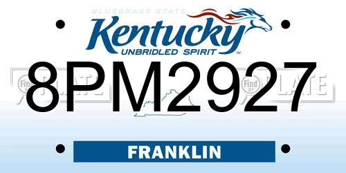 8PM2927 Kentucky License Plate