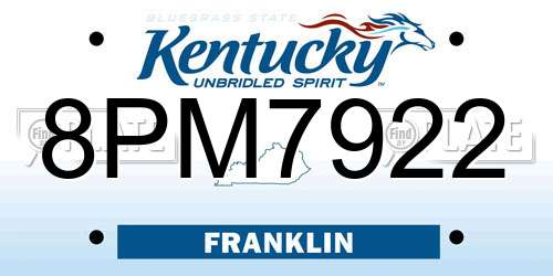 8PM7922 Kentucky License Plate
