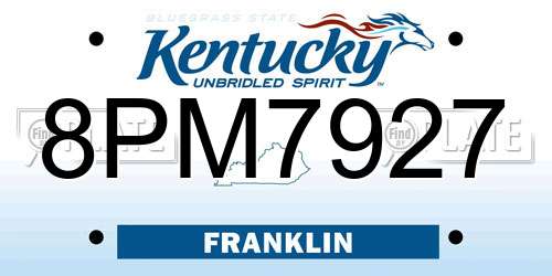 8PM7927 Kentucky License Plate