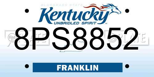 8PS8852 Kentucky License Plate