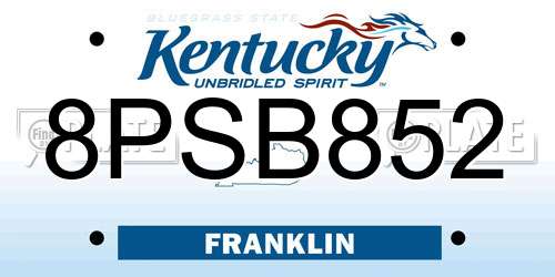 8PSB852 Kentucky License Plate
