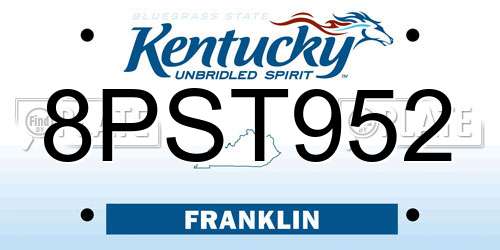 8PST952 Kentucky License Plate