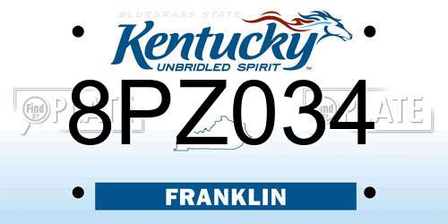 8PZ034 Kentucky License Plate