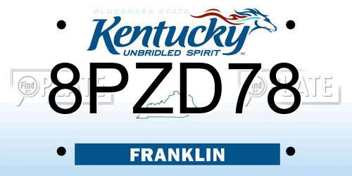 8PZD78 Kentucky License Plate