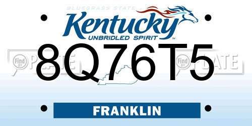 8Q76T5 Kentucky License Plate