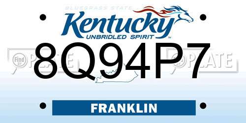 8Q94P7 Kentucky License Plate