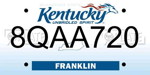 8QAA720 Kentucky License Plate