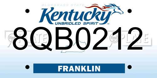 8QB0212 Kentucky License Plate