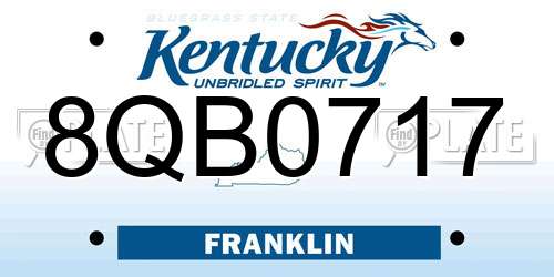 8QB0717 Kentucky License Plate