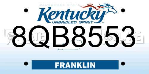 8QB8553 Kentucky License Plate