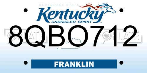 8QBO712 Kentucky License Plate