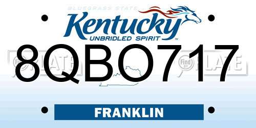 8QBO717 Kentucky License Plate
