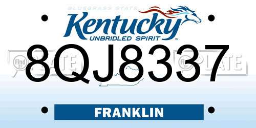 8QJ8337 Kentucky License Plate