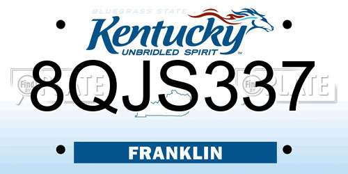 8QJS337 Kentucky License Plate