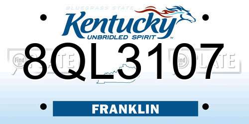 8QL3107 Kentucky License Plate