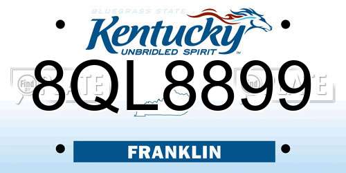 8QL8899 Kentucky License Plate