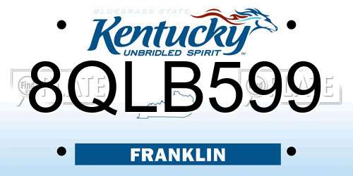 8QLB599 Kentucky License Plate