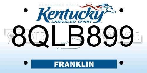 8QLB899 Kentucky License Plate