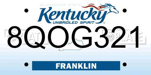 8QOG321 Kentucky License Plate